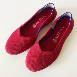 Rothy's Chili Red The Flat Womens Sz9.5 Cap Toe Ballerina SlipOn Shoes EXCELLENT